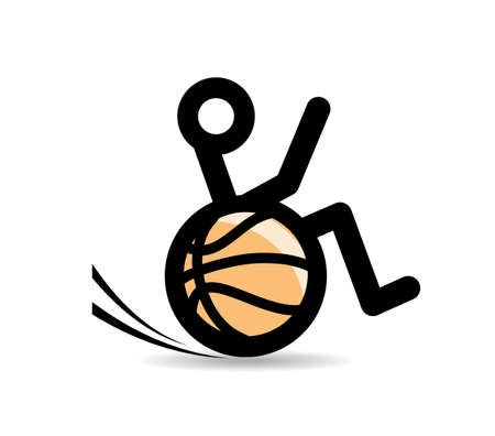 Disability sign. Disabled man in a wheelchair in form of a basketballのイラスト素材