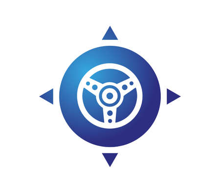 Steering wheel on the background of a blue circle with the directions of the worldのイラスト素材