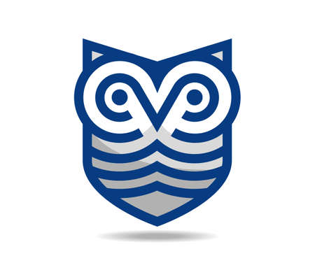 Stylized owl linear drawing in blues and graysのイラスト素材