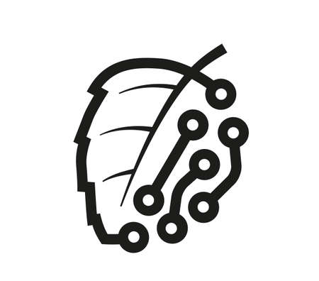 Logo in the form of half a leaf, half a circuit boardのイラスト素材