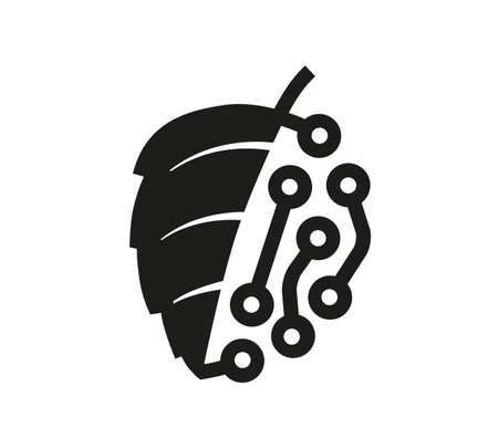 Logo in the form of half a leaf, half a circuit boardのイラスト素材