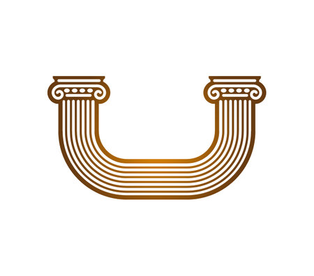 Two golden ancient Ionic columns connected by their bases in a u-shapeのイラスト素材