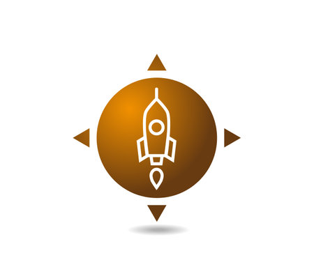 Golden round spaceship logo with parts of worldのイラスト素材