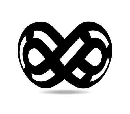 Mobius loop made of dotted white line on black one. Drawn on a sphere. Infinity symbol. Road junctionのイラスト素材