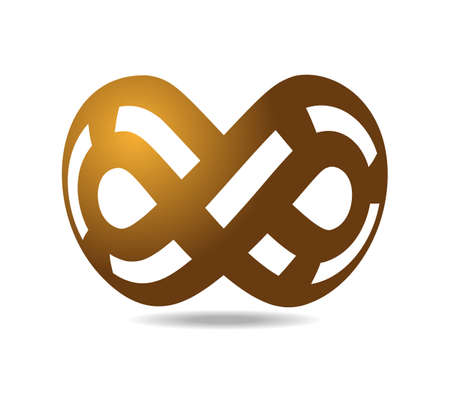 Mobius loop made of dotted white line on golden one. Drawn on a sphere. Infinity symbol. Road junctionのイラスト素材