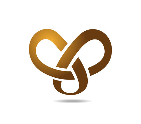 Golden Mobius loop composed of three loops. Drawn on a sphereのイラスト素材