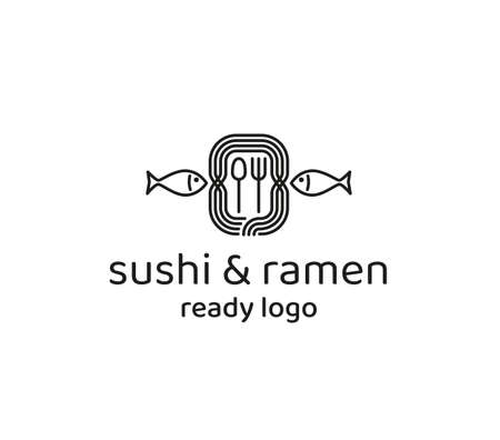 Ready sushi and ramen bar minimalist logo. Black and whiteのイラスト素材