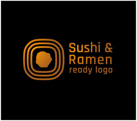 Ready sushi and ramen bar golden logo on black backgroundのイラスト素材