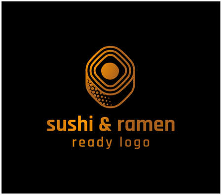 Ready sushi and ramen bar golden logo on black backgroundのイラスト素材