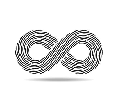 Mobius loop made of three black ropes. infinity symbol made of wires. Number eight 8のイラスト素材