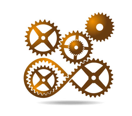 Golden tape with teeth mobius loop and gears. Drive transmission. Number eight 8のイラスト素材