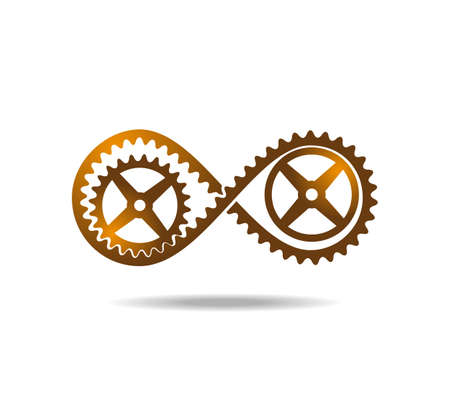 Golden tape with teeth mobius loop and gears. Drive transmission. Number eight 8のイラスト素材