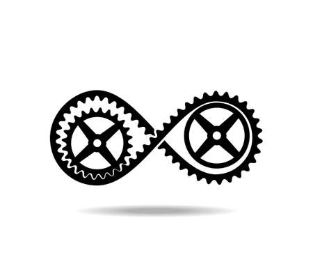 Black tape with teeth mobius loop and gears. Drive transmission. Number eight 8のイラスト素材