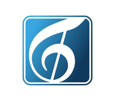 Treble clef in a blue square background. Joy and musicのイラスト素材