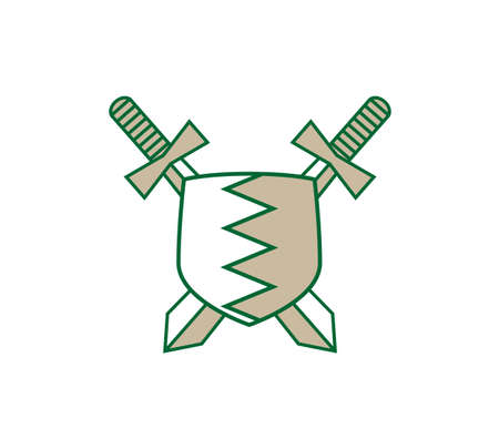 Two crossed swords with shield. Ancient weaponのイラスト素材