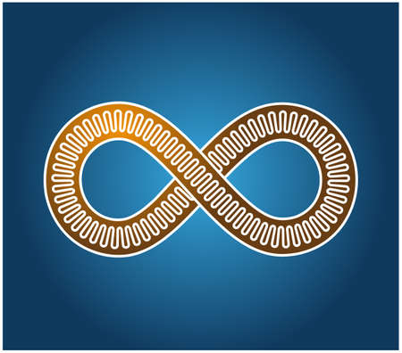 Mobius loop made of three lines, inner one undulating. On blue background. The sign of infinity. Infinity symbol of 8 eightのイラスト素材