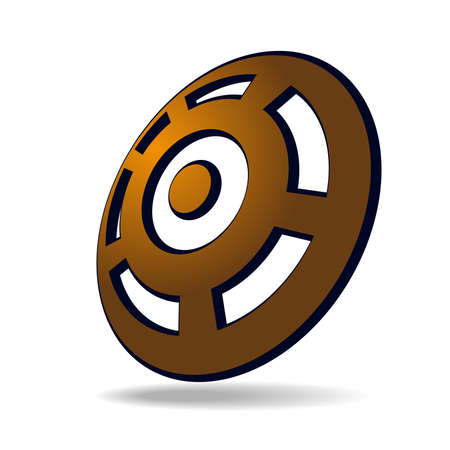 Round shield with golden and white rings and a shadowのイラスト素材