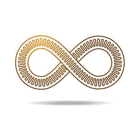 Golden mobius loop made of three lines, inner one undulating. Sign of infinity. Infinity symbol 8 eightのイラスト素材