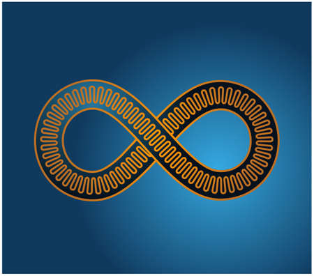 Mobius loop made of three lines, inner one undulating. On blue background. The sign of infinity. Infinity symbol of 8 eightのイラスト素材
