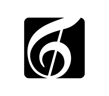 Treble clef in a black square background. Joy and musicのイラスト素材