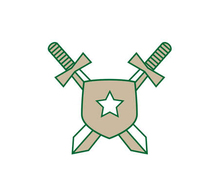 Two crossed swords with shield with star. Ancient weaponのイラスト素材