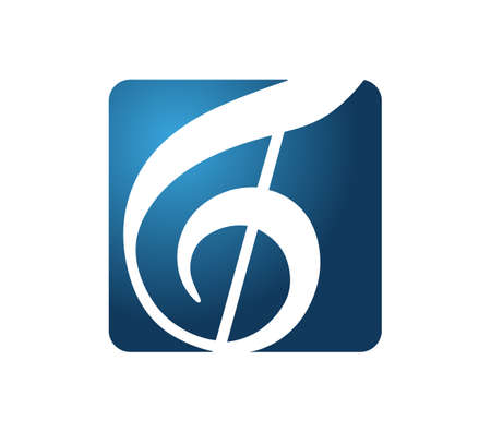 Treble clef in a blue square background. Joy and musicのイラスト素材