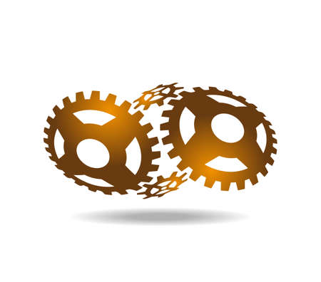 Golden mechanism of gears. The inside of the watch. Drive transmission. Drawn on a sphereのイラスト素材