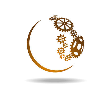 Golden mechanism of gears. The inside of the watch. Drive transmission. Drawn on a sphereのイラスト素材