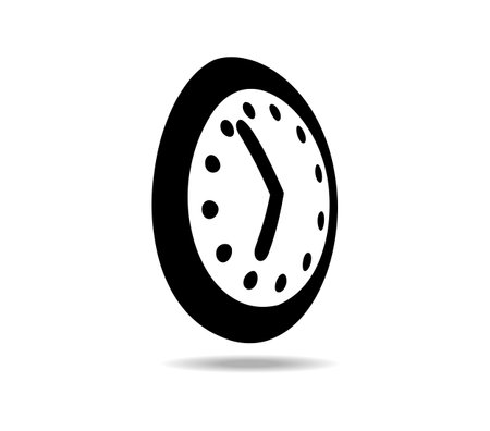 Simple standard black clock. Minimalist industrial clock. Drawn on a sphereのイラスト素材