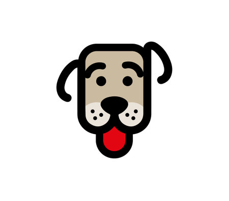 Head of the dog with red tongue out. Simple linear drawing of a puppy.のイラスト素材