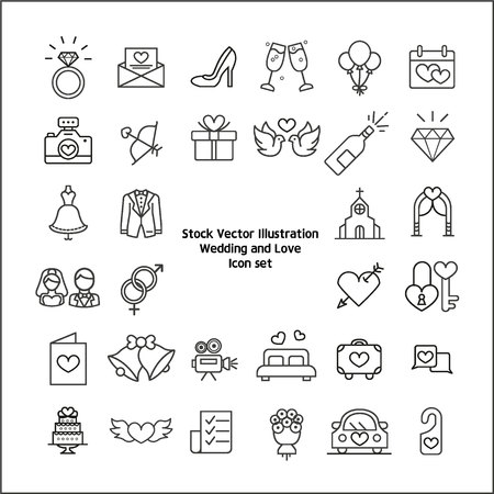 Stock vector illustration - wedding icon setのイラスト素材