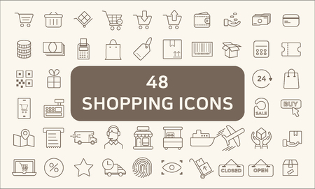 Set Of 48 Shopping Outline Iconsのイラスト素材