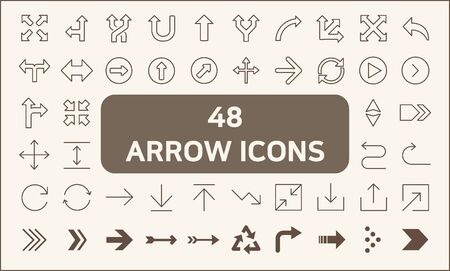 Set of 48 arrow Icons line style. Contains such Icons as direction sign, arrows, sign, gps navigation and more. customize color, stroke width control, easy resize.のイラスト素材
