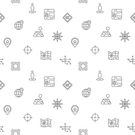 Seamless pattern with map and navigation icon on white background. Included the icons as direction, road, gps navigation, direction sign, arrow And Other Elements.のイラスト素材