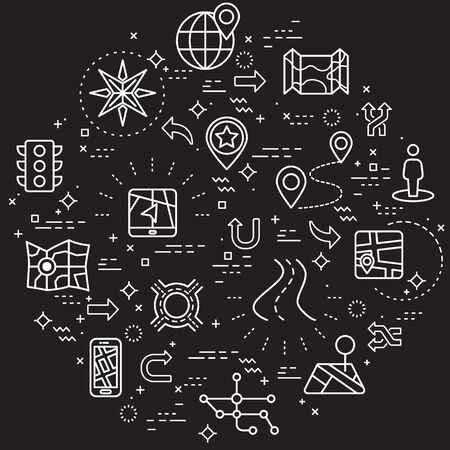 Simple Set of map and navigation Line Illustration. Contains such Icons as traffic light, direction, road, bookmark, and more.のイラスト素材