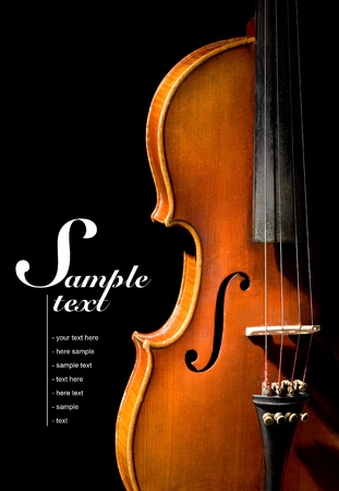 Violin on black background  Space for text on solid blackの写真素材