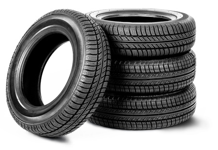 Four tires on the white backgroundの写真素材