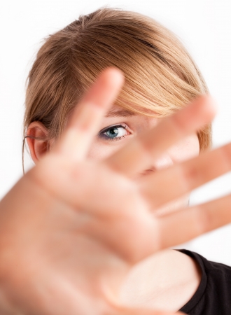 Serious girl showing negationの写真素材