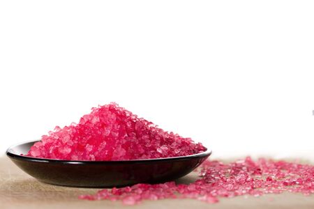 pink Himalaya salt on wooden backgroundの写真素材