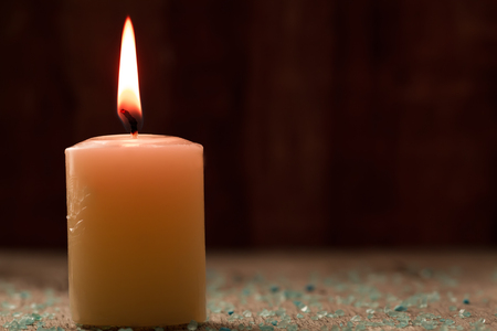 Beautiful Spa composition with aroma candles on wooden . Treatment, aromatherapyの写真素材