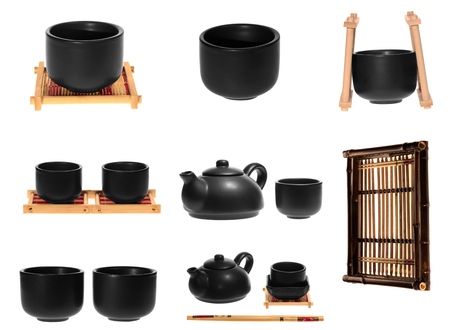Collage of Chinese tea on white backgroundの写真素材