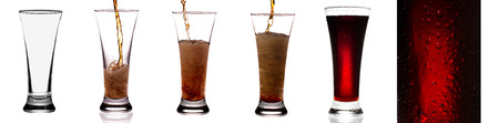 Glass of cola on the white background.  Collageの写真素材