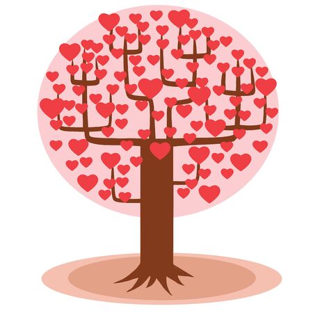 Tree with red hearts instead of leaves. The way of loveの写真素材