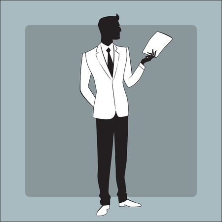 Businessman in modern clothes reads the reportのイラスト素材
