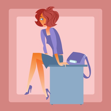 Lonely beautiful woman sitting at the Desk in the officeのイラスト素材