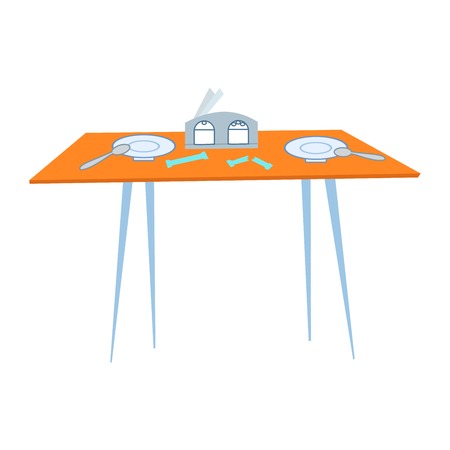 A table in the cafe with Cutlery, bags of sugar, plates and spoons, napkinsのイラスト素材