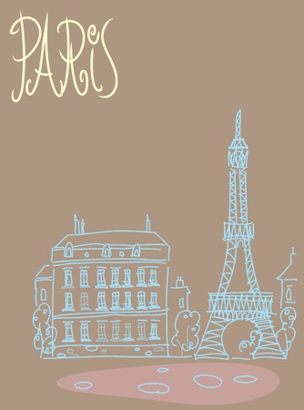 Travel the background of the poster or postcard template Paris with Eiffel tower viewのイラスト素材