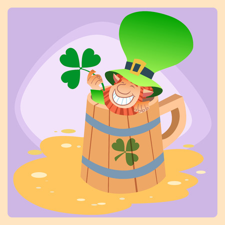 Leprechaun in a mug of beer St. Patrick dayのイラスト素材