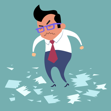 Businessman angry office work boss torn documents, a bad deal, bad dayのイラスト素材