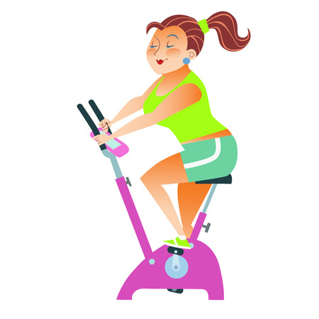 The girl with more weight training on a stationary bikeのイラスト素材